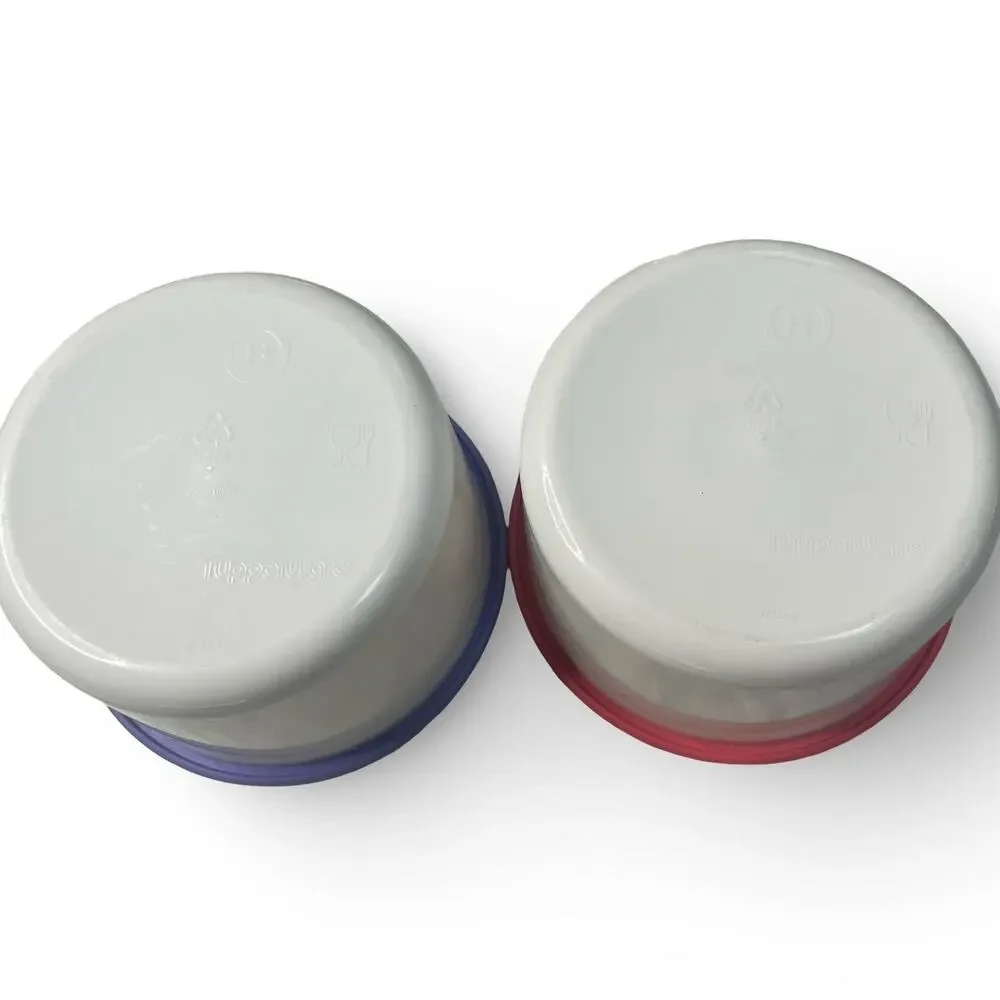 Tupperware One Touch Canister Set of 2 White 2708A Purple Pink Lid 2421A VTG